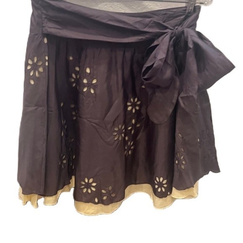Tara Jarmon Skirt Size S Silk blend Floral Cutouts Lined skirt with tie back - Picture 5 of 11